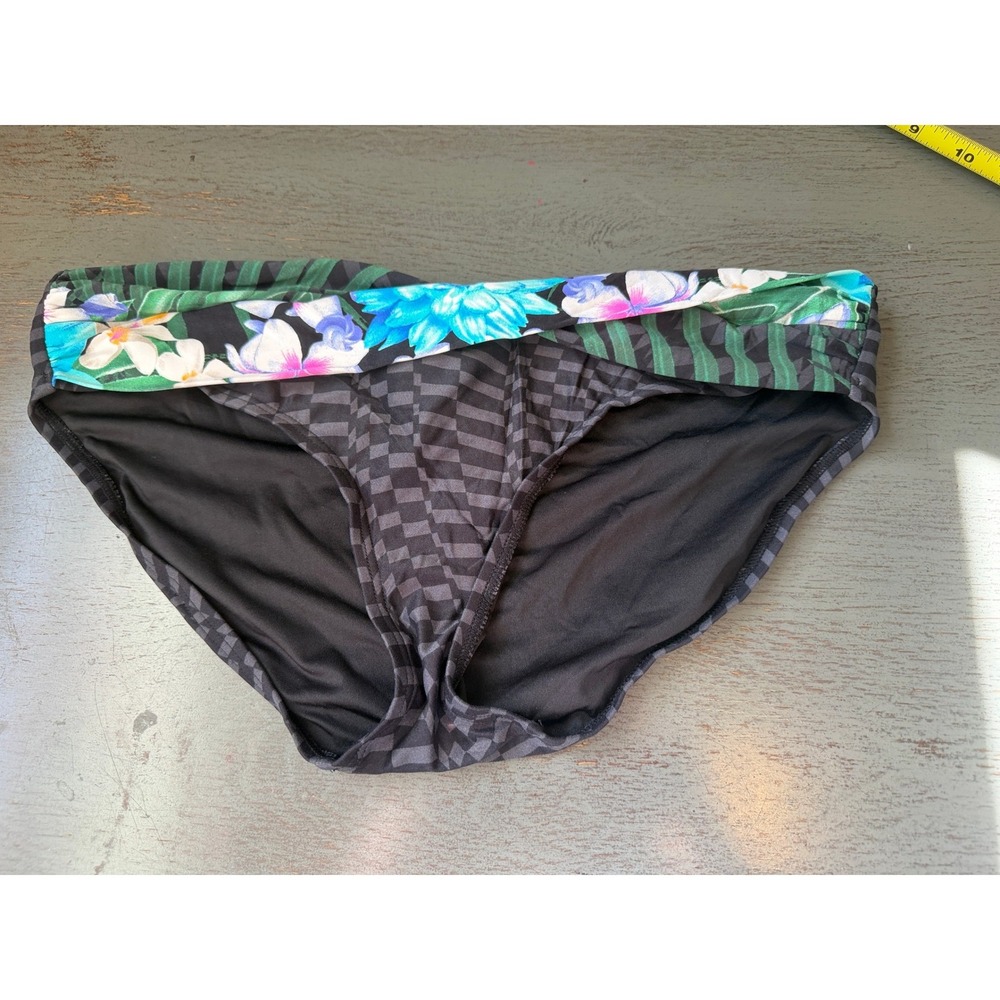 Coco Reef Womens Geometric Floral Fold Over Bikini Bottoms Black Grey Medium